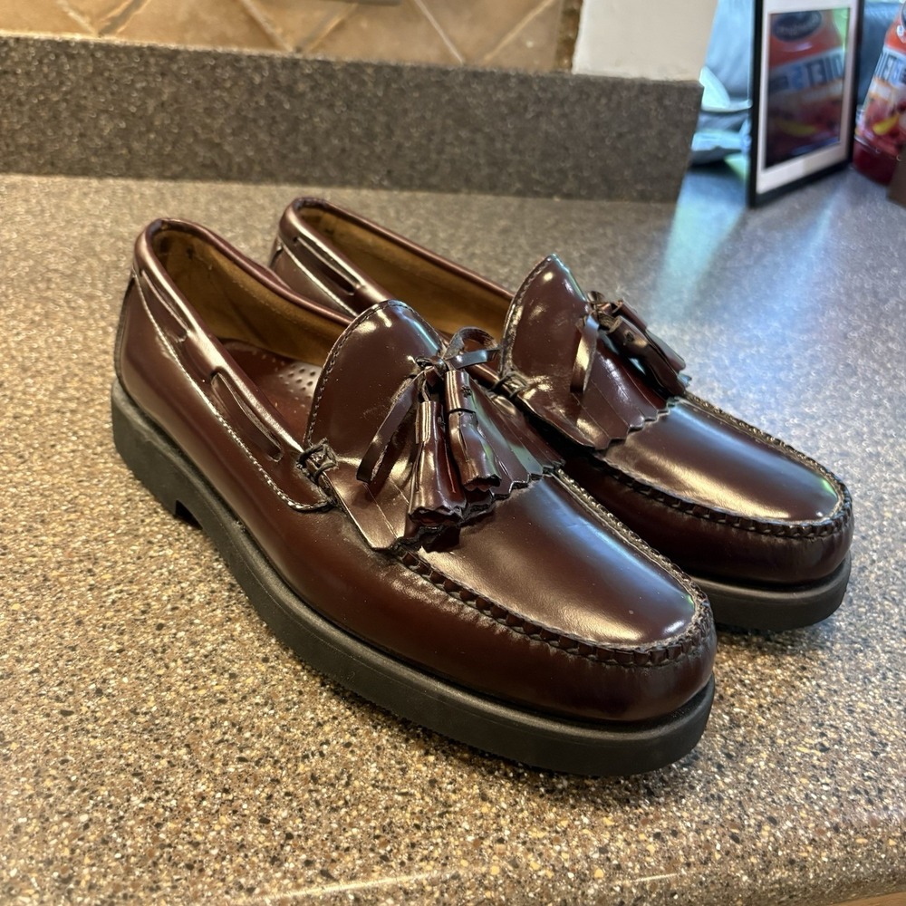 LL Bean Leather Penny Loafers Mens 10 D Burgundy Cordovan Slip On Classic Preppy